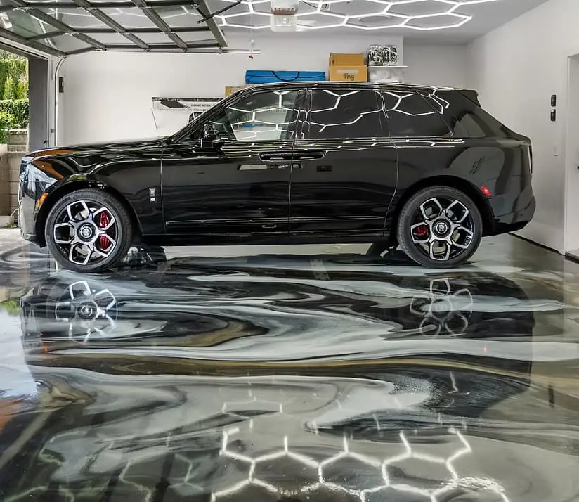 Metallic epoxy garage floor installed by Go2Epoxy in White Rock, BC